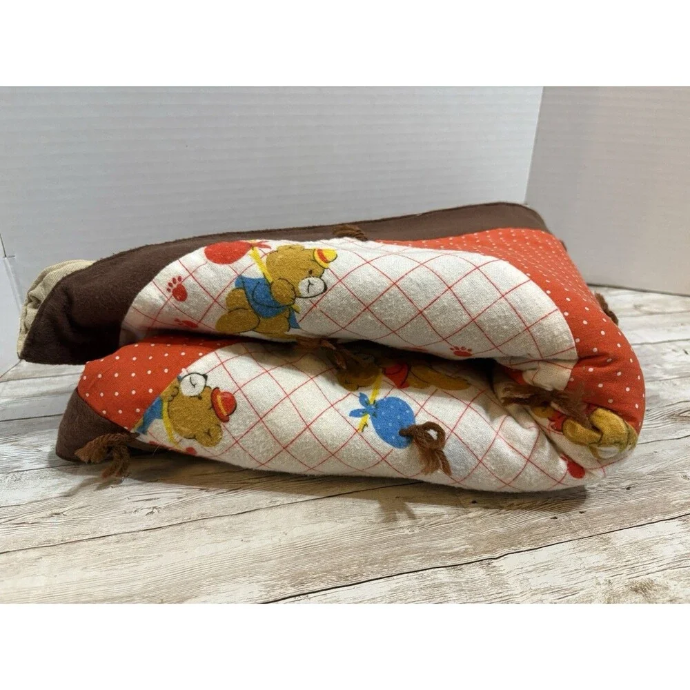 Vintage Handmade Teddy Bear Patchwork Baby Quilt, Gingham Cotton
